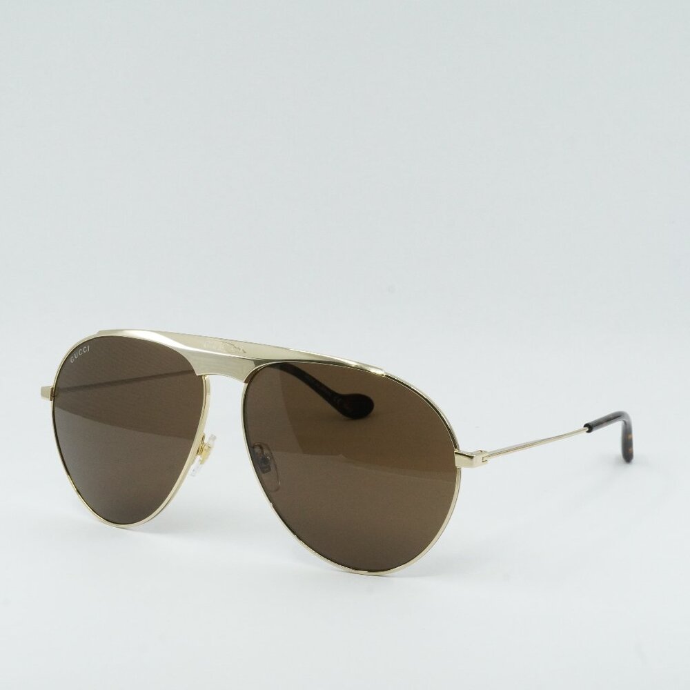 Gucci GG0908S 001 Sunglasses Gold Aviator Frame, Brown Lenses